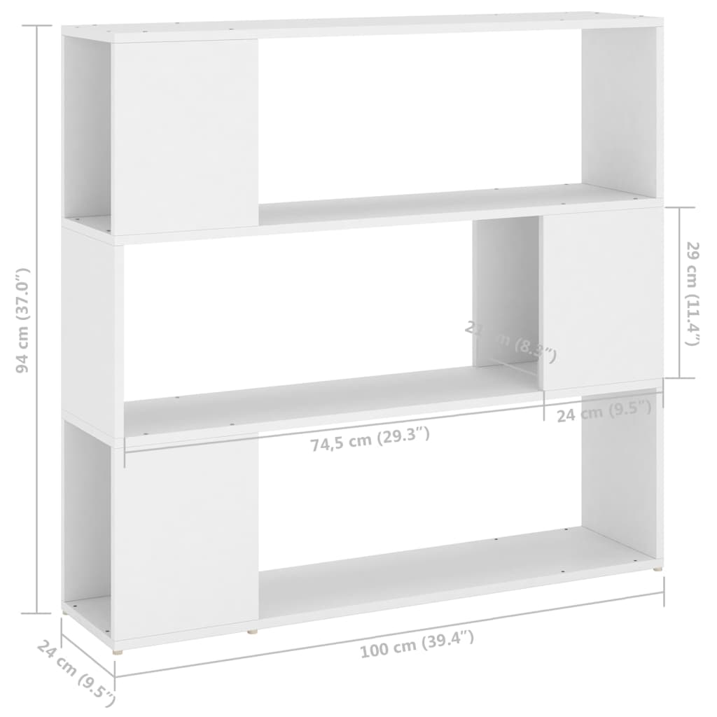 Valkoinen kirjahylly 100x24x94 cm