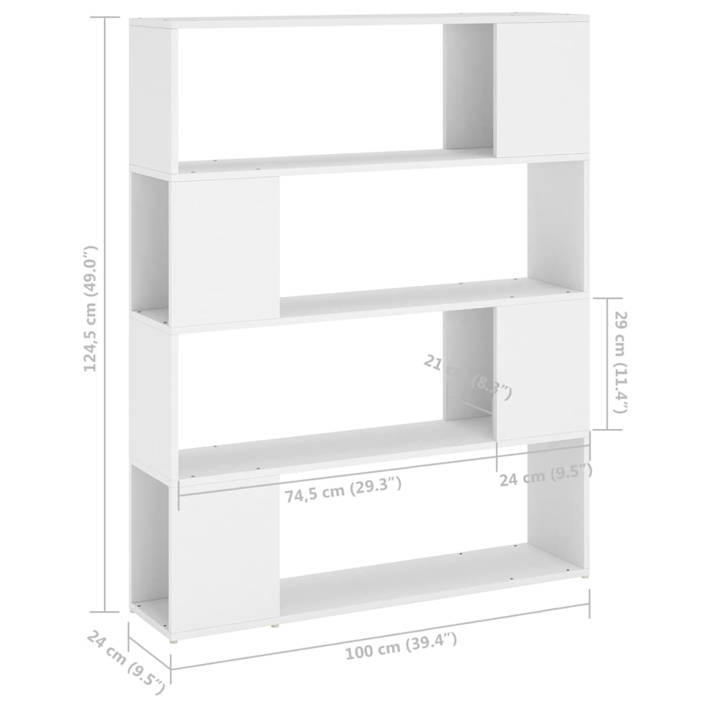 Valkoinen kirjahylly 100x24x124 cm