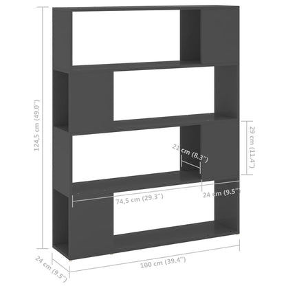 Kirjahylly harmaa 100x24x124 cm