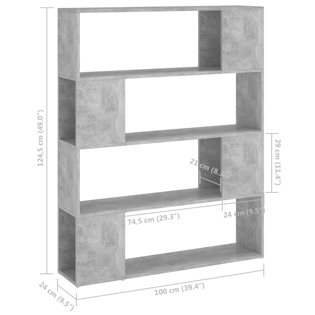 Kirjahylly betonin harmaa 100x24x124 cm