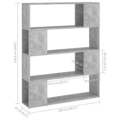 Kirjahylly betonin harmaa 100x24x124 cm