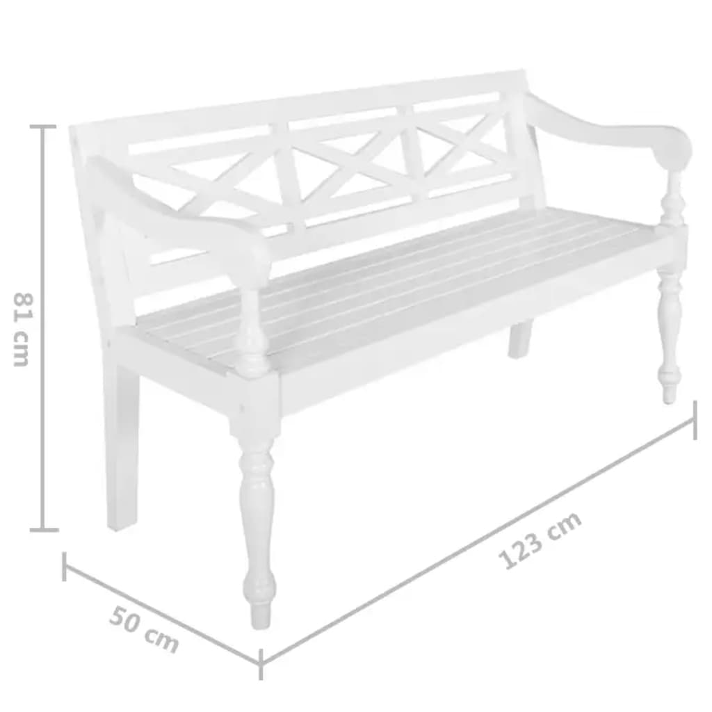 Istuinpenkki Batavia penkki 123 cm massiivi mahonkivalkoinen