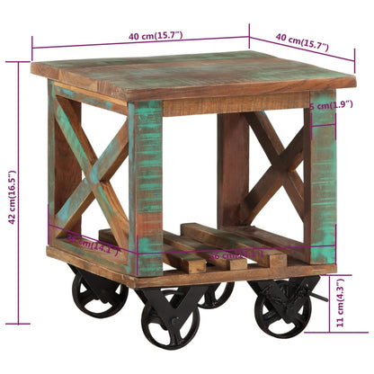 Sidobord Trä med hjul 40x40x42 cm massivt återvunnet trä