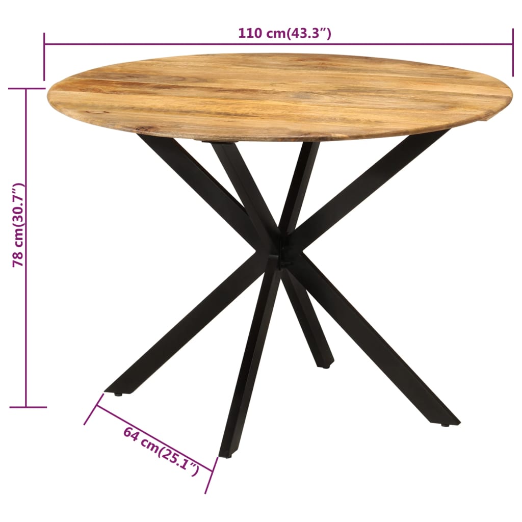 Ruokapöytä Ø110x78 cm massiivi mangopuuta ja terästä