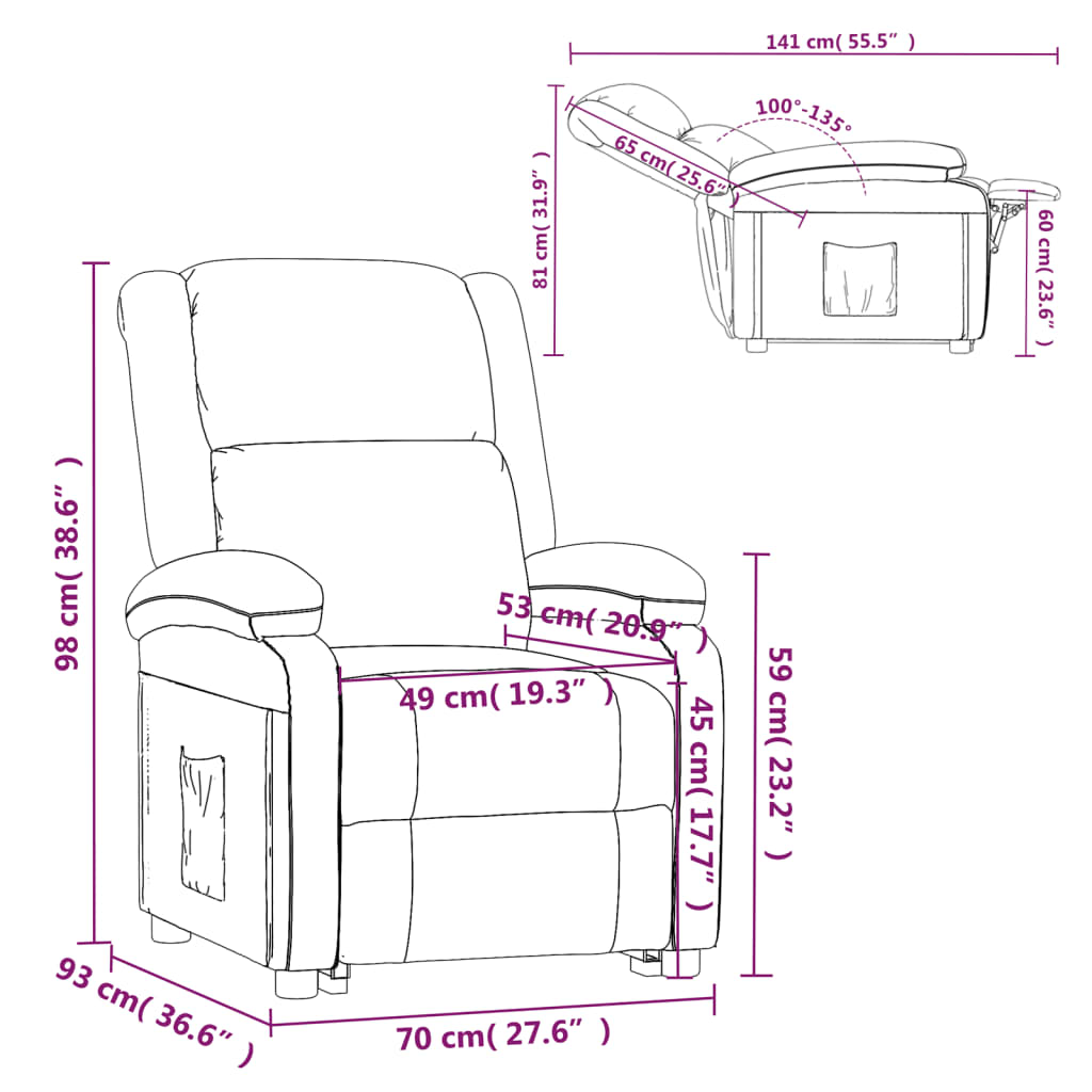 Nojatuoli Recliner ruskea kangas