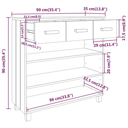 Avlastningsbord konsolbord grå möbelserie HAMAR 90x35x90 cm massiv trä furu