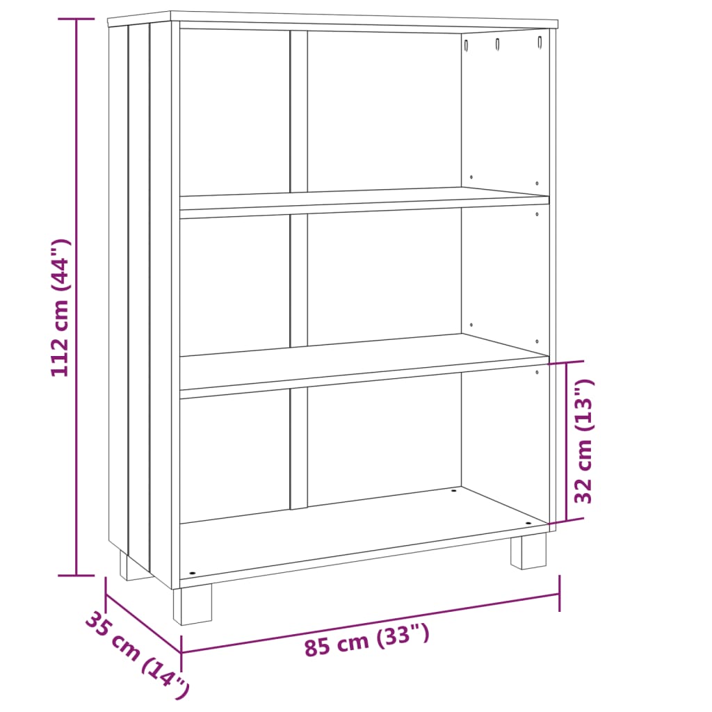 Bokhylla vit möbelserie HAMAR 85x35x112 cm massiv furu