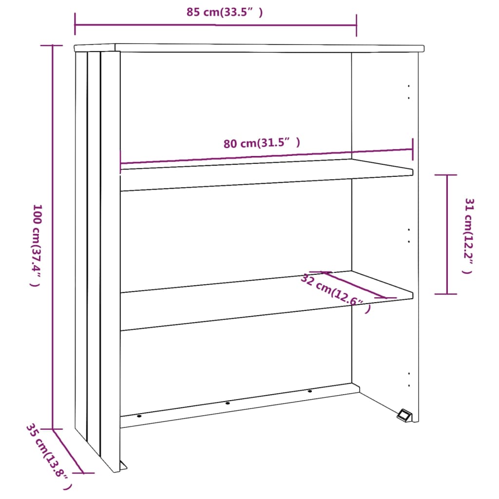 Skåp vit Överdel HAMAR 85x35x100 cm massiv trä furu