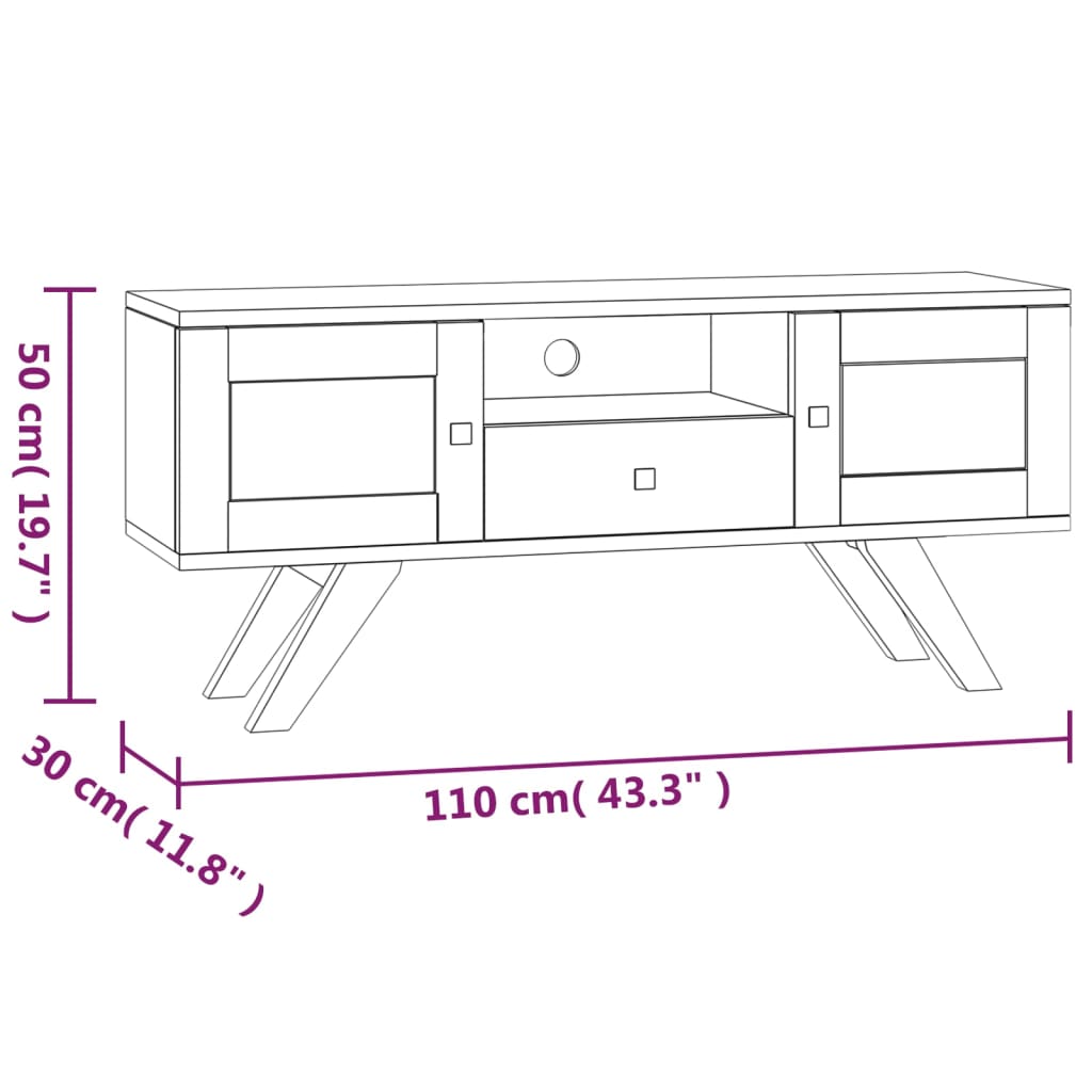 TV-möbel massiv trä teak TV-bänk 110x30x50 cm