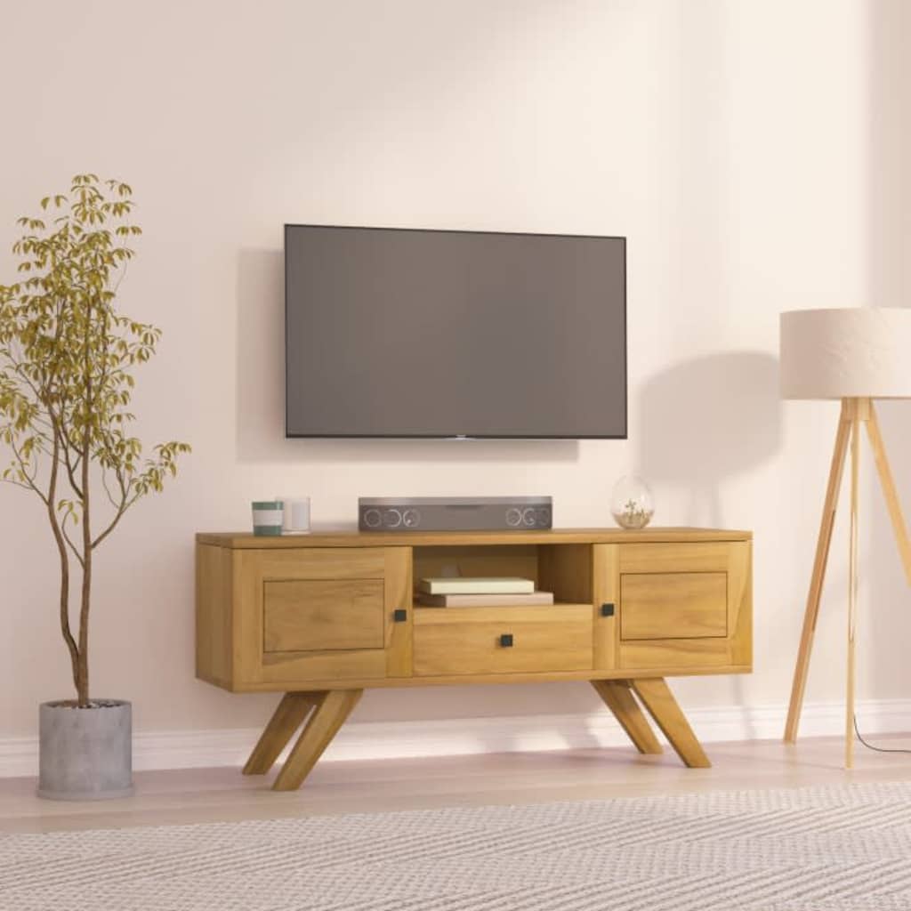 TV-möbel massiv trä teak TV-bänk 110x30x50 cm