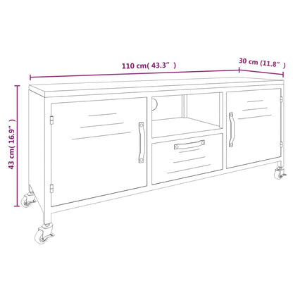 TV-möbel svart TV-bänk 110x30x43 cm järn och massiv granträ