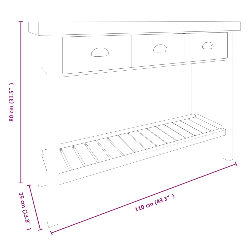 Avlastningsbord konsolbord massiv trä 110x35x80 cm