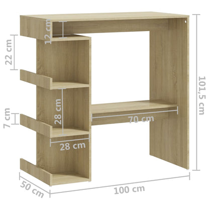 Barbord sonoma ek med förvaringshyllor 100x50x101,5cm