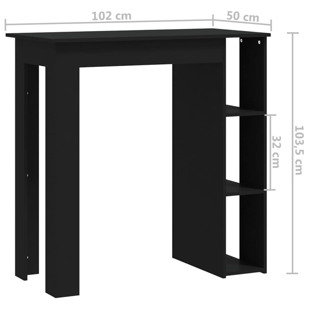 Musta baaripöytä hyllyllä 102x50x103,5 cm