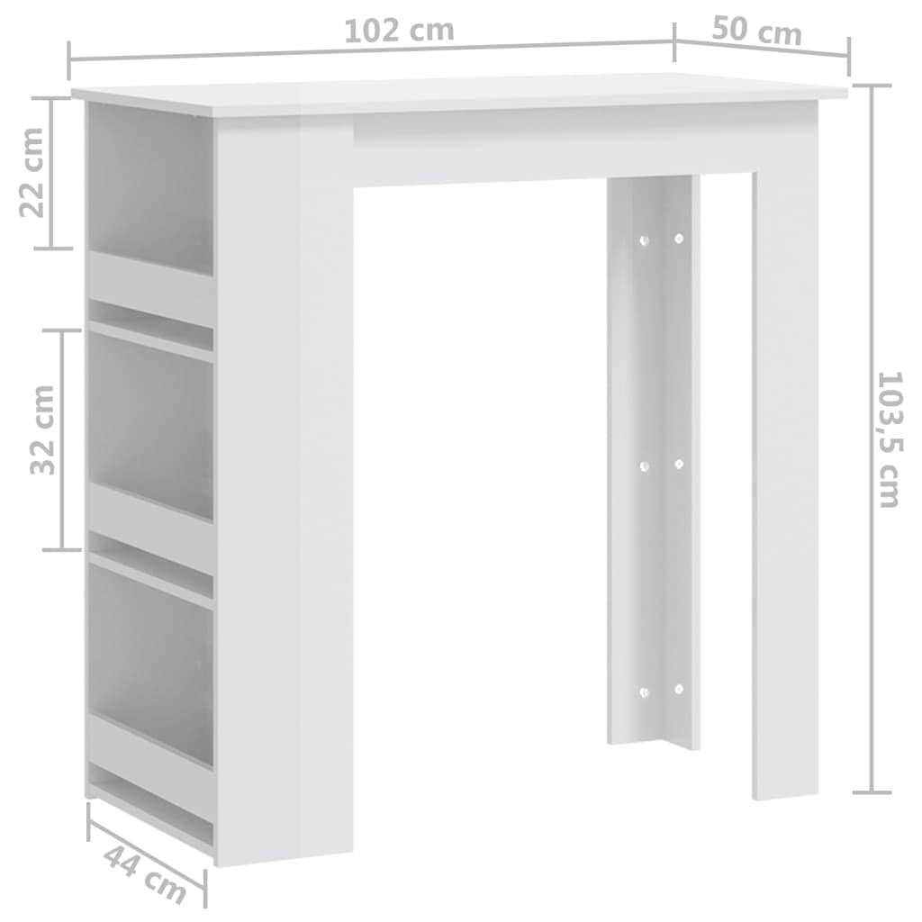 Barbord vit högglans med hylla 102x50x103,5 cm