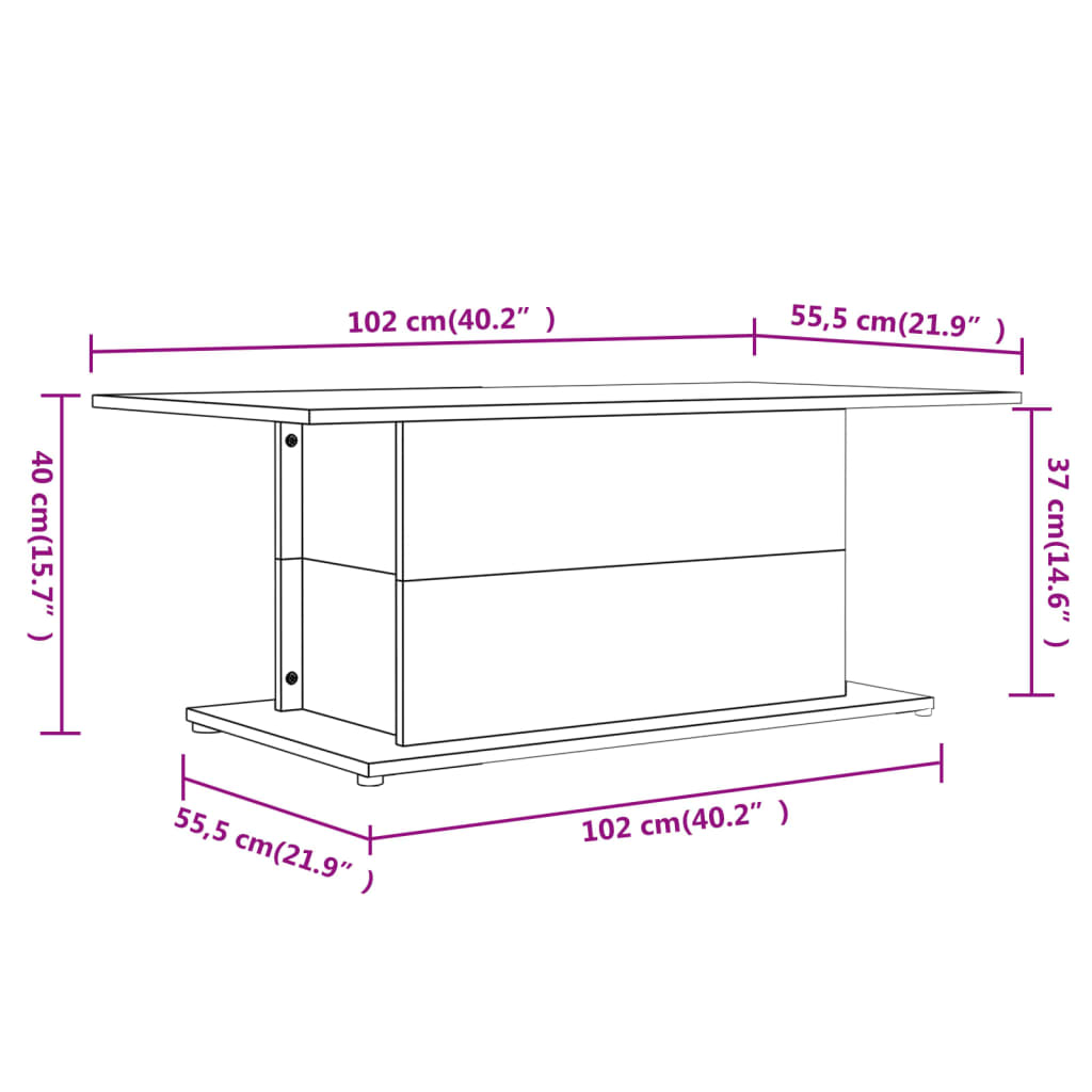 Sohvapöytä betonin harmaa 102x55,5x40 cm tekninen puu