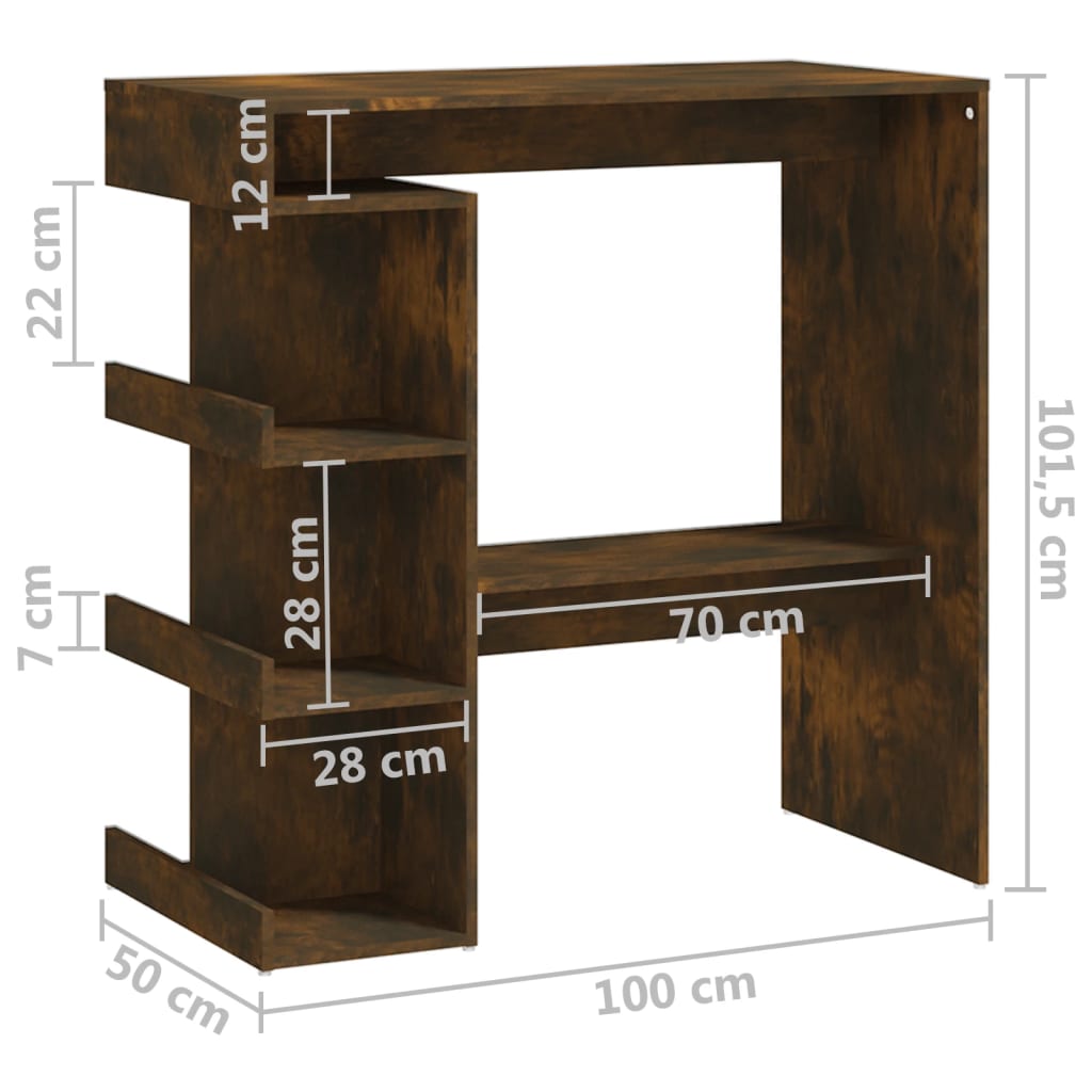 Barbord bistrobord rökfärgad ek med hyllor 100x50x101,5 cm