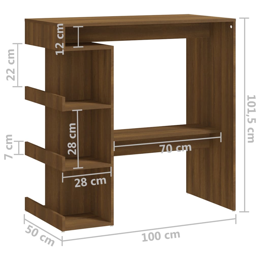 Barbord bistrobord brun ek med hyllor 100x50x101,5 cm