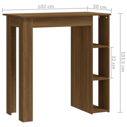 Barbord bistrobord brun ek med hylla 102x50x103,5 cm