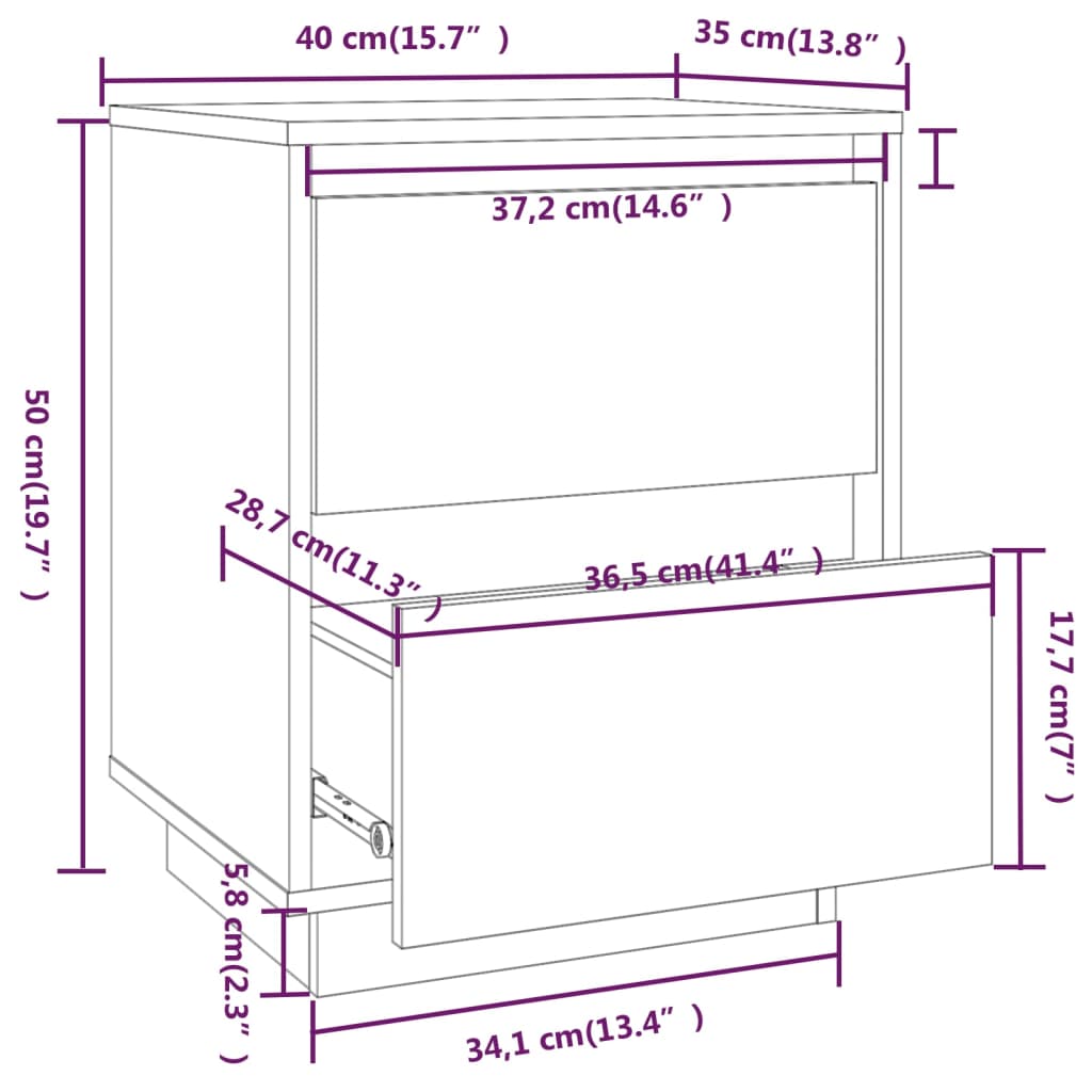 Sängbord vit 40x35x50 cm massiv furu