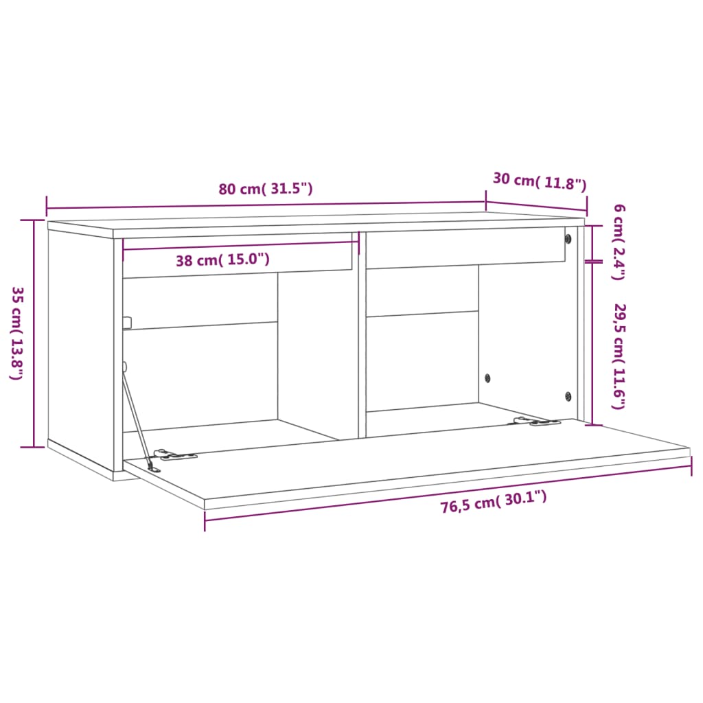 Seinäkaappi musta 80x30x35 cm massiivimäntyä