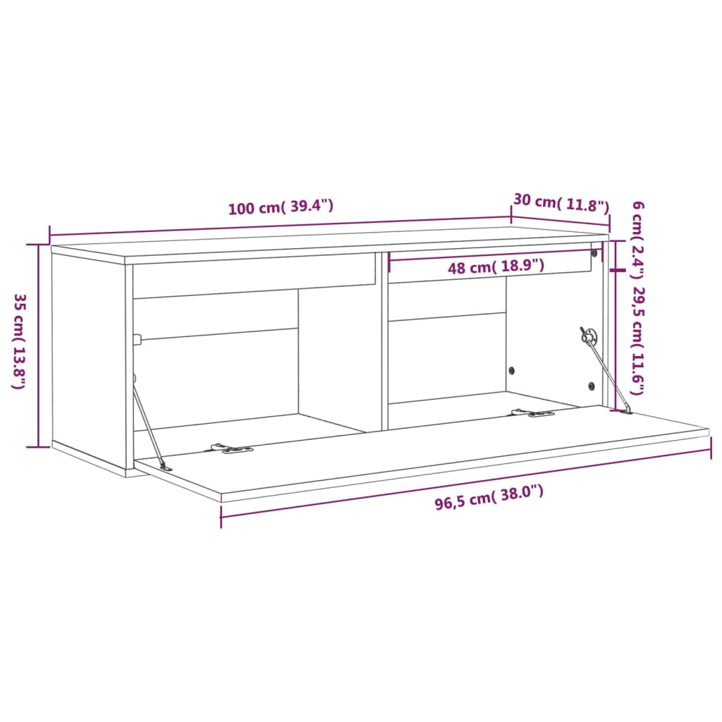 Seinäkaappi musta 100x30x35 cm massiivimäntyä