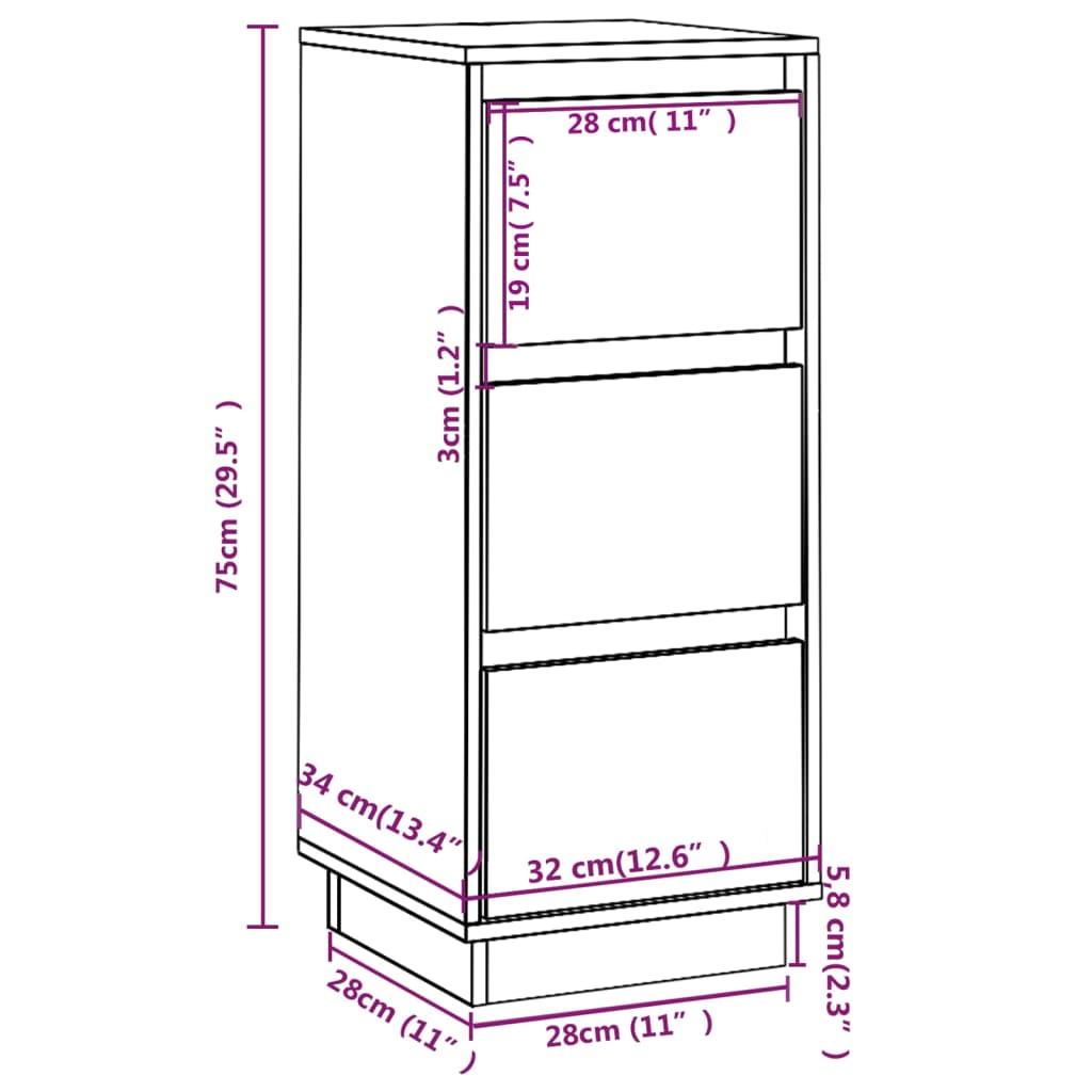 Skänk vit 32x34x75 cm massiv trä furu