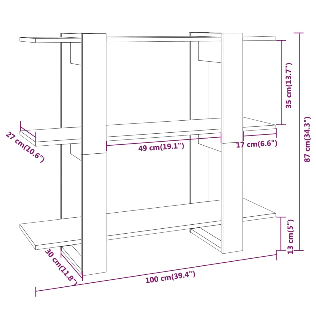 Valkoinen kirjahylly 100x30x87 cm