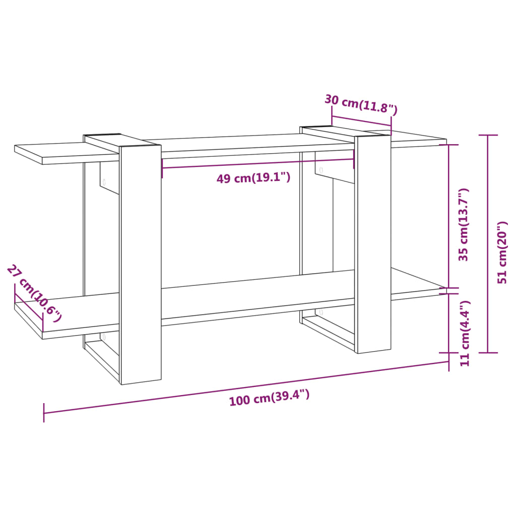 Kirjahylly betonin harmaa 100x30x51 cm