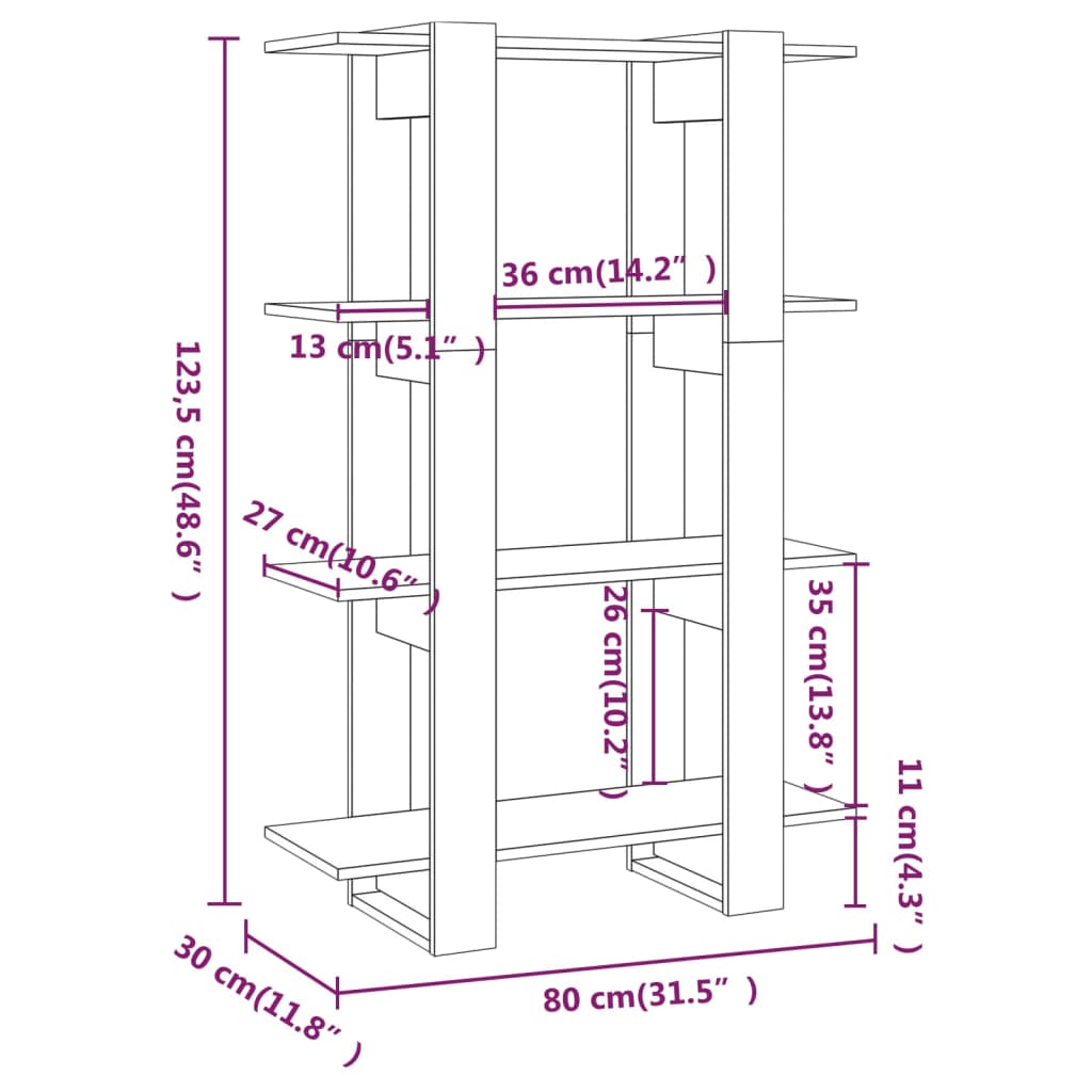 Kirjahylly betonin harmaa 80x30x123,5 cm