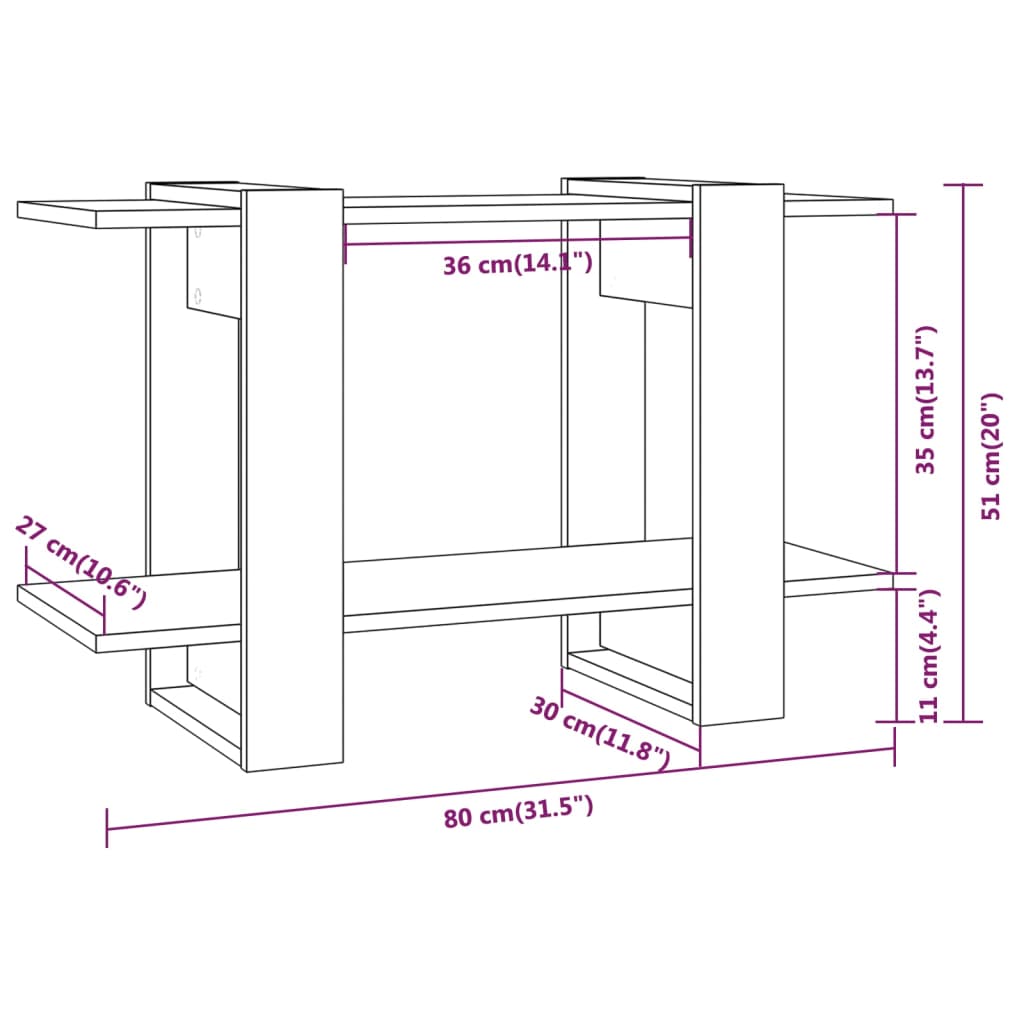 Kirjahylly betonin harmaa 80x30x51 cm