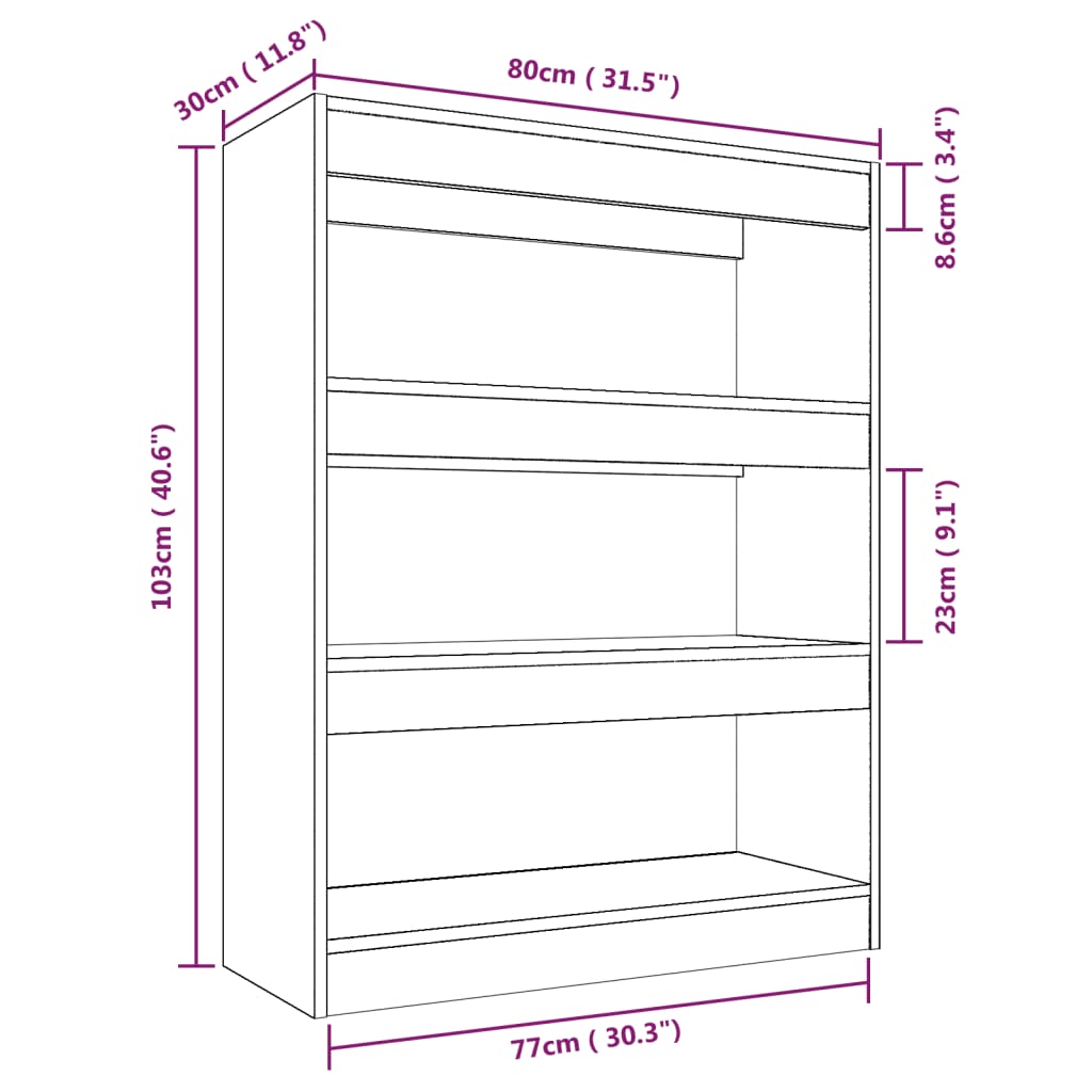 Valkoinen kirjahylly 80x30x103 cm