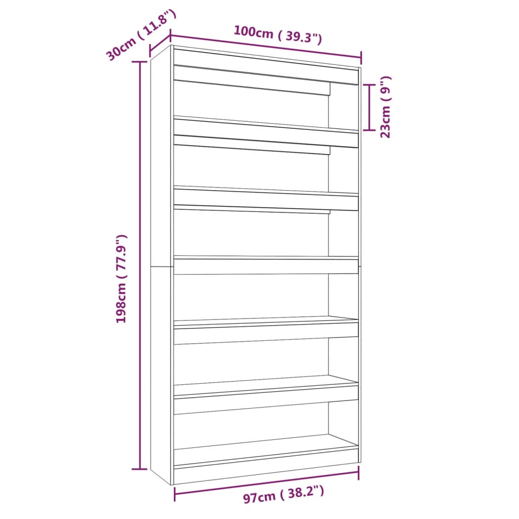 Kirjahylly betonin harmaa 100x30x198 cm