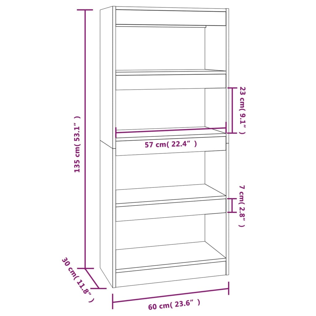 Kirjahylly ruskea tammi 60x30x135 cm