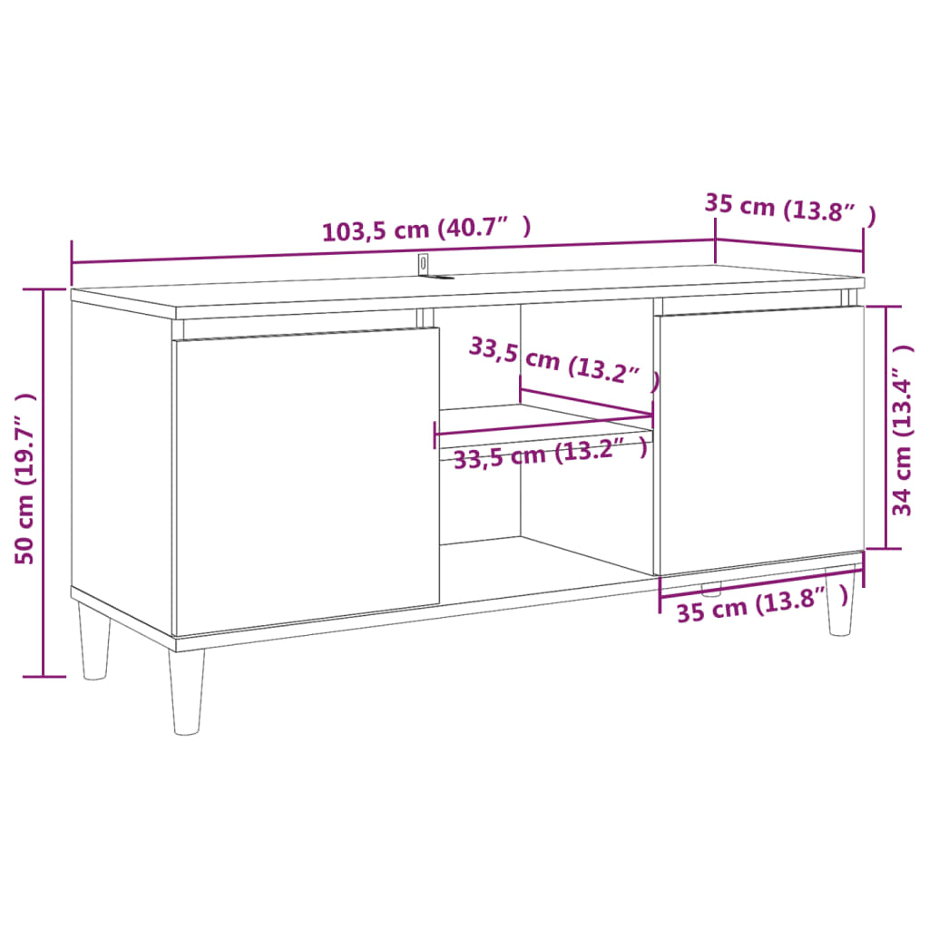 TV-möbel rökfärgad ek TV-bänk med massiva träben 103,5x35x50 cm