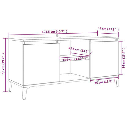 TV-möbel rökfärgad ek TV-bänk med metallben 103,5x35x50 cm