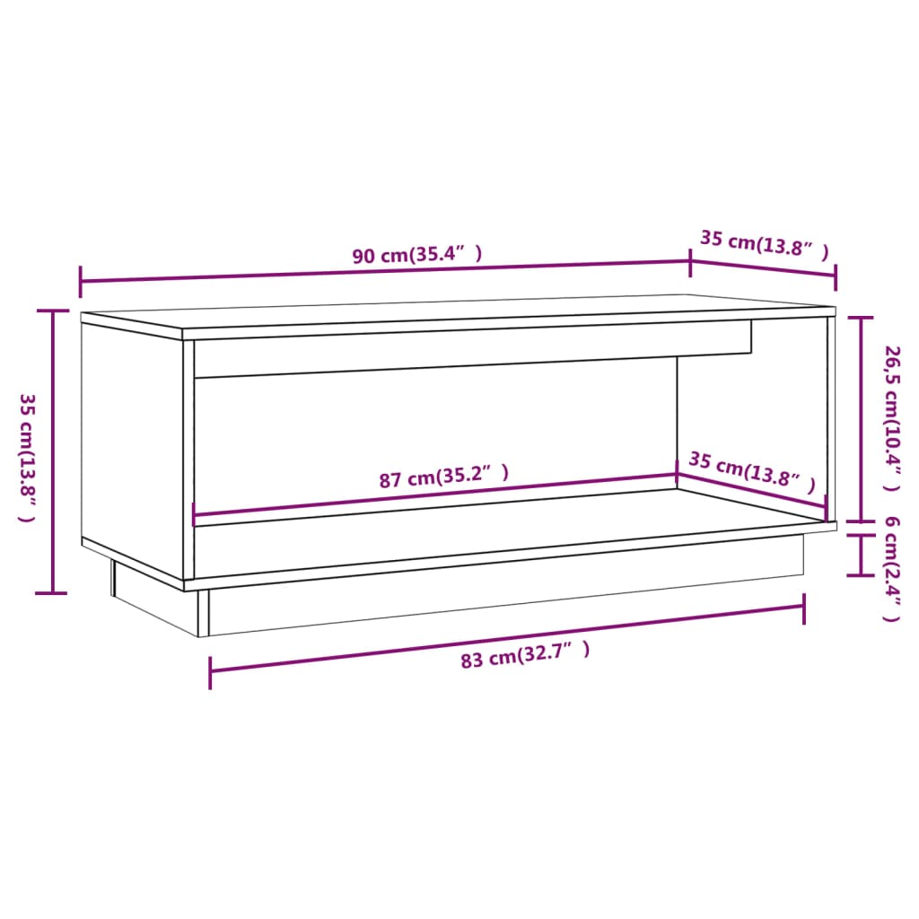 TV-möbel svart massiv trä furu TV-bänk 90x35x35 cm