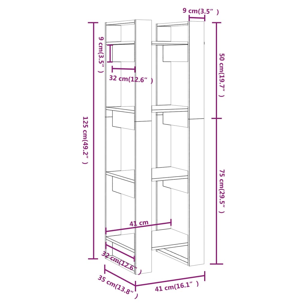 Bokhylla vit 41x35x125 cm massiv furu