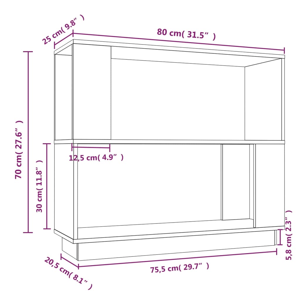 Kirjahylly hunajaruskea 80x25x70 cm massiivipuuta