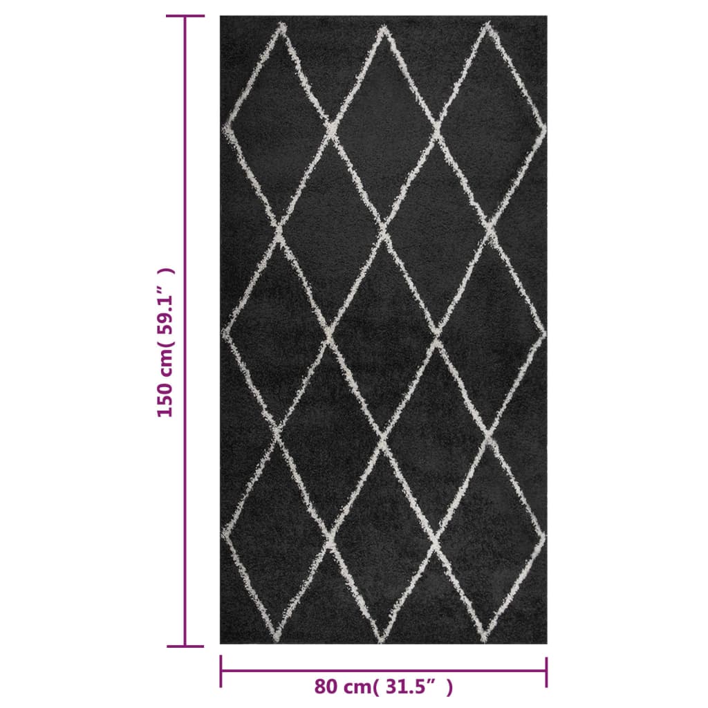 Golvmatta antracit långluggad gräddvit och 80x150 cm