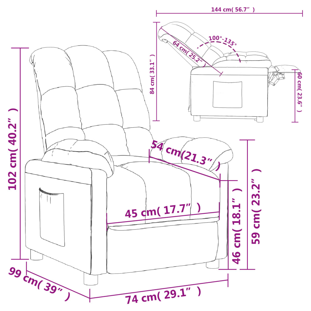 Fåtölj svart Recliner tyg