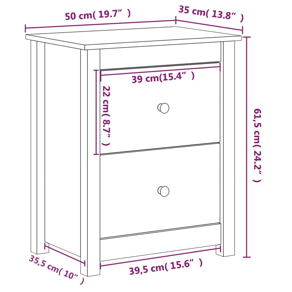 Sängbord Nattduksbord vit 50x35x61,5 cm massiv furu