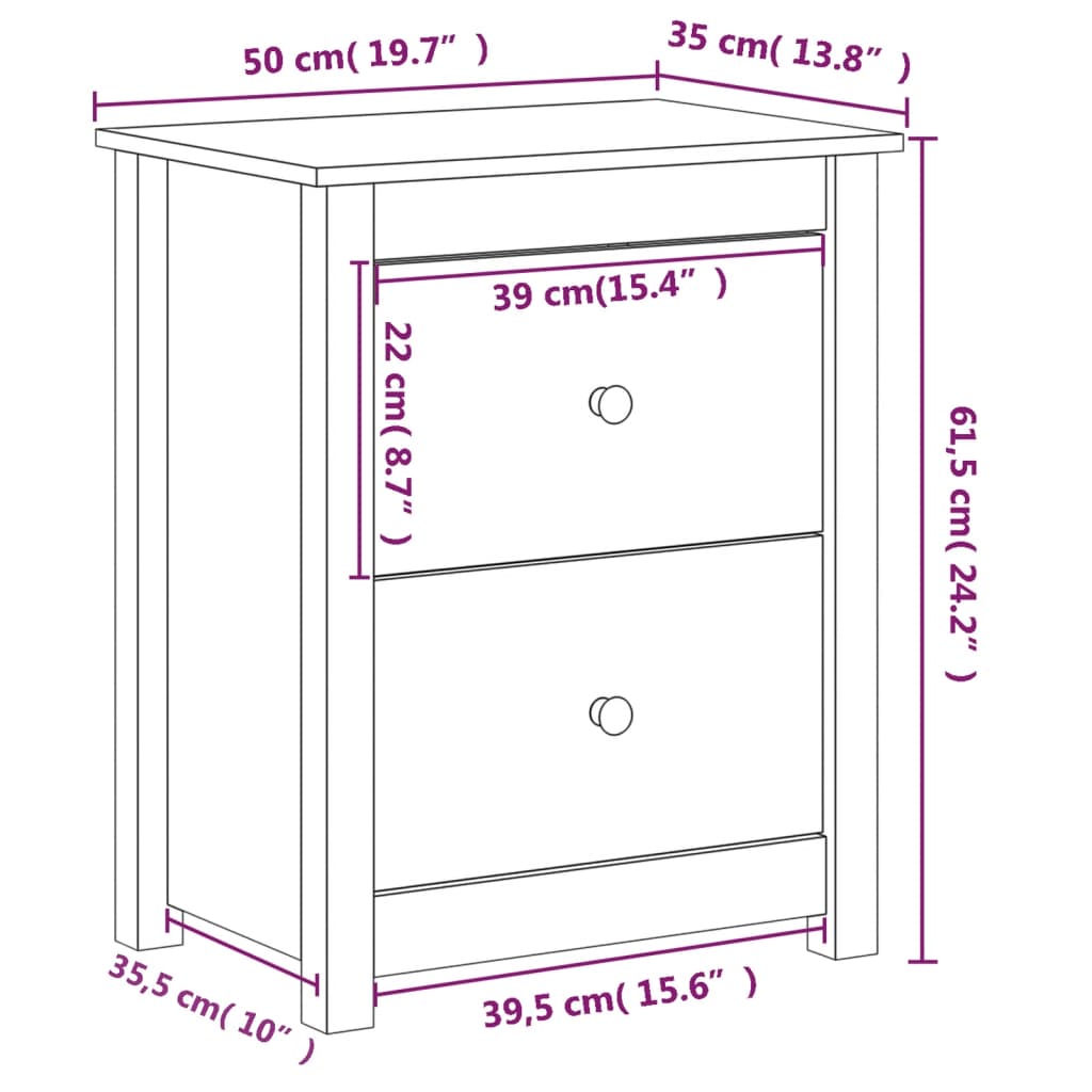 Sängbord Nattduksbord brun 50x35x61,5 cm massiv furu