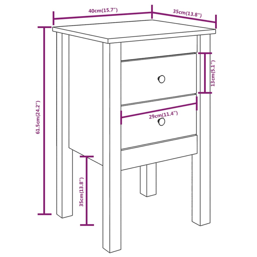 Sängbord Nattduksbord vit 40x35x61,5 cm massiv furu