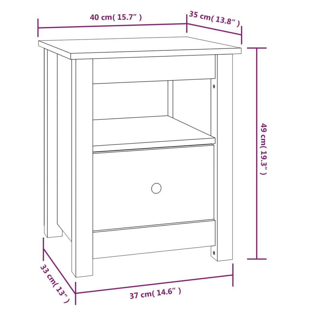 Sängbord Nattduksbord vit 40x35x49 cm massiv furu