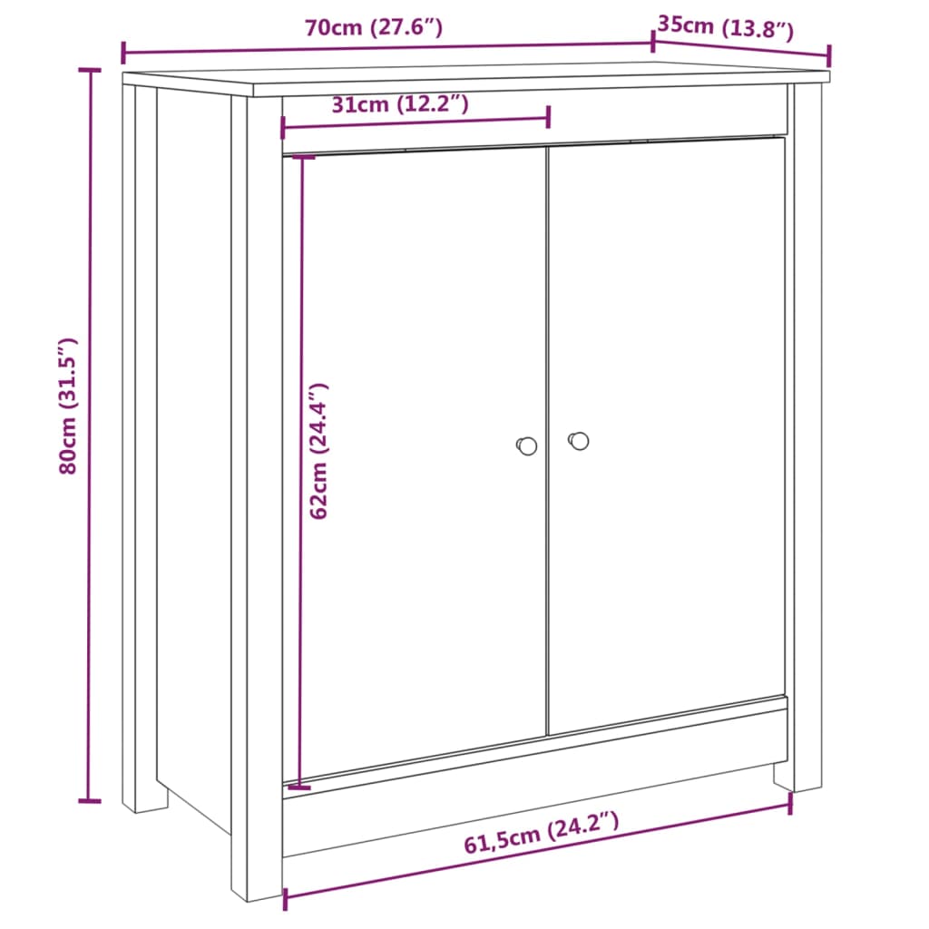 Skänk svart 70x35x80 cm massiv trä furu