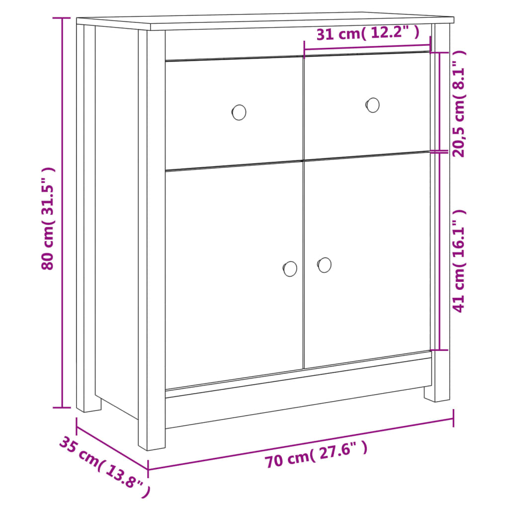 Skänk massiv trä furu 70x35x80 cm