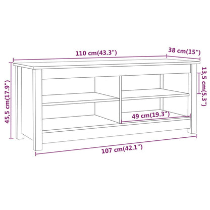 Kenkäteline Kenkäkaappi Kengänpenkki valkoinen 110x38x45,5 cm mänty