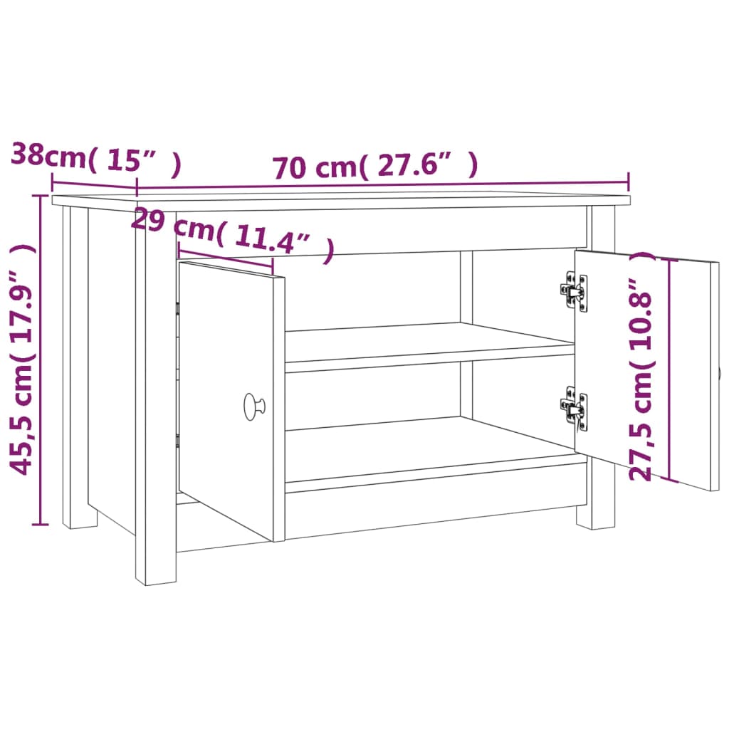 Skoställ Skoskåp vit 70x38x45,5 cm massiv furu