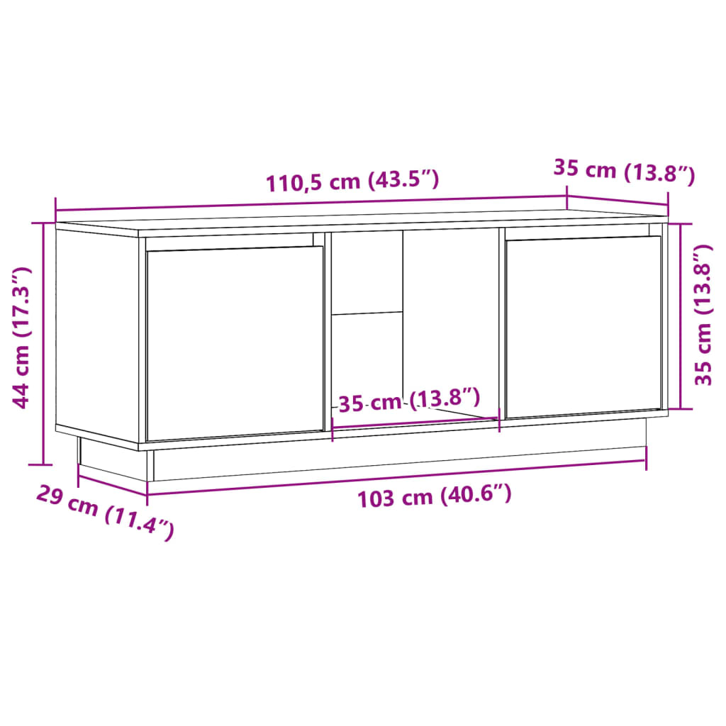 TV-möbel massiv trä furu TV-bänk 110,5x35x44 cm